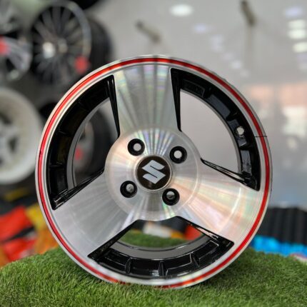 Mehran Aftermarket 12 Inch Black and Red Touch Alloy Rims