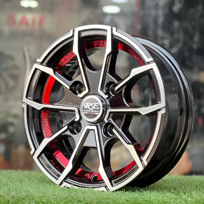 Spider Money Style Rims 12 Inch Aftermarket Black and Red Spider Alloy Rim
