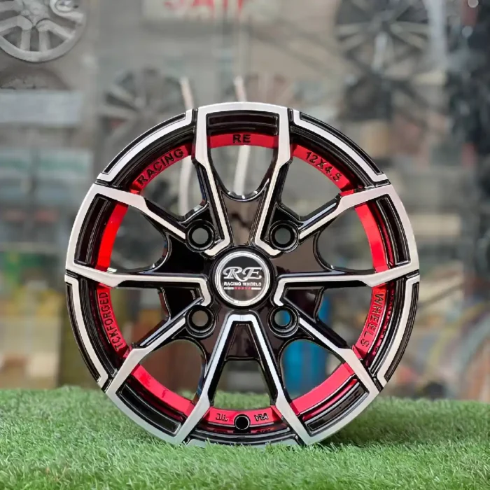 12 Inch Aftermarket Black and Red Spider Alloy Rim