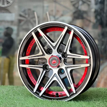 12 Inch Aftermarket Black & Red Twin-Spoke Alloy Rim