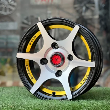 12 Inch Aftermarket Silver & Yellow Edge Alloy Rim