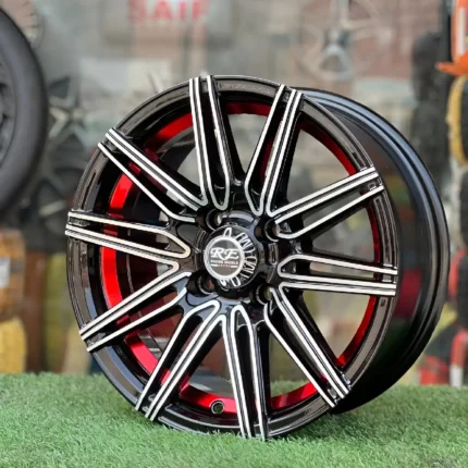 14 Inch Aftermarket Black Red and Silver Vortex Alloy Rim