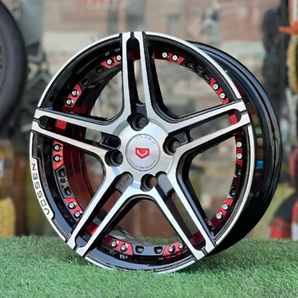 14 Inch Aftermarket Black and Red Bolt Alloy Rim