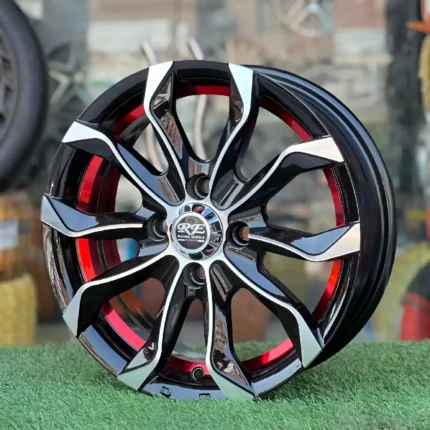 14 Inch Aftermarket Gunmetal and Red Cyclone Alloy Rim
